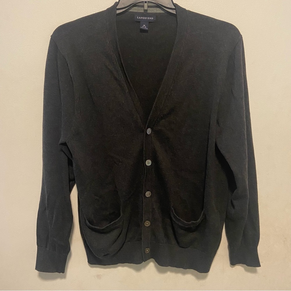 Lands End Men’s Sweater Cardigan Size Medium Preppy Button Down Grandpa Slouchy